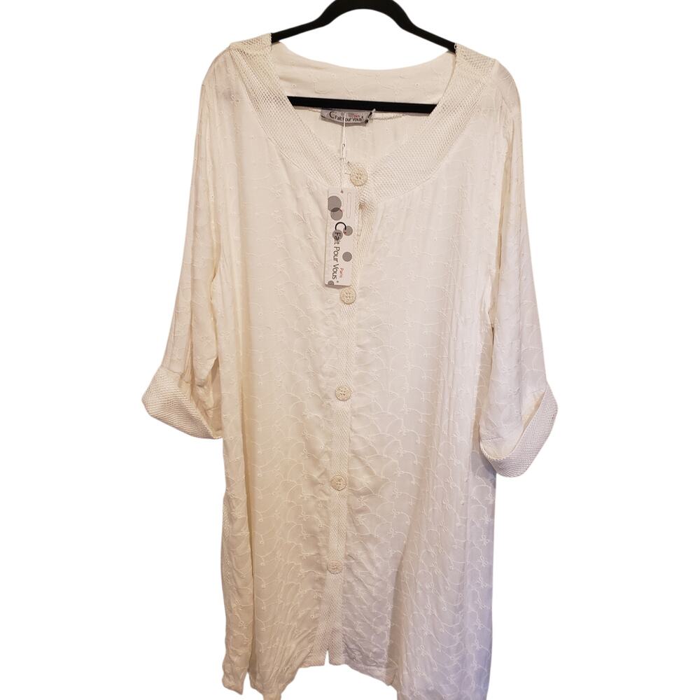 C'fait Pour Vous Tunic Dress White Lagenlook Small NWT Embroidered Bow